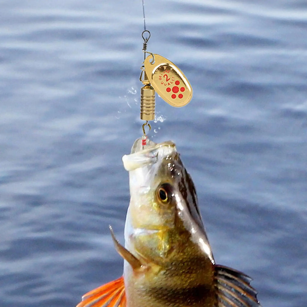 10-Pc Gold Spinner Baits Set – Three-Hook Metal Fishing Lures
