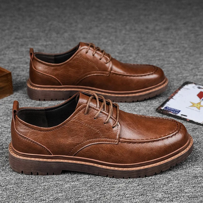 YBQJOO Men's Genuine Leather Oxford Shoes – Waterproof Lace-Up