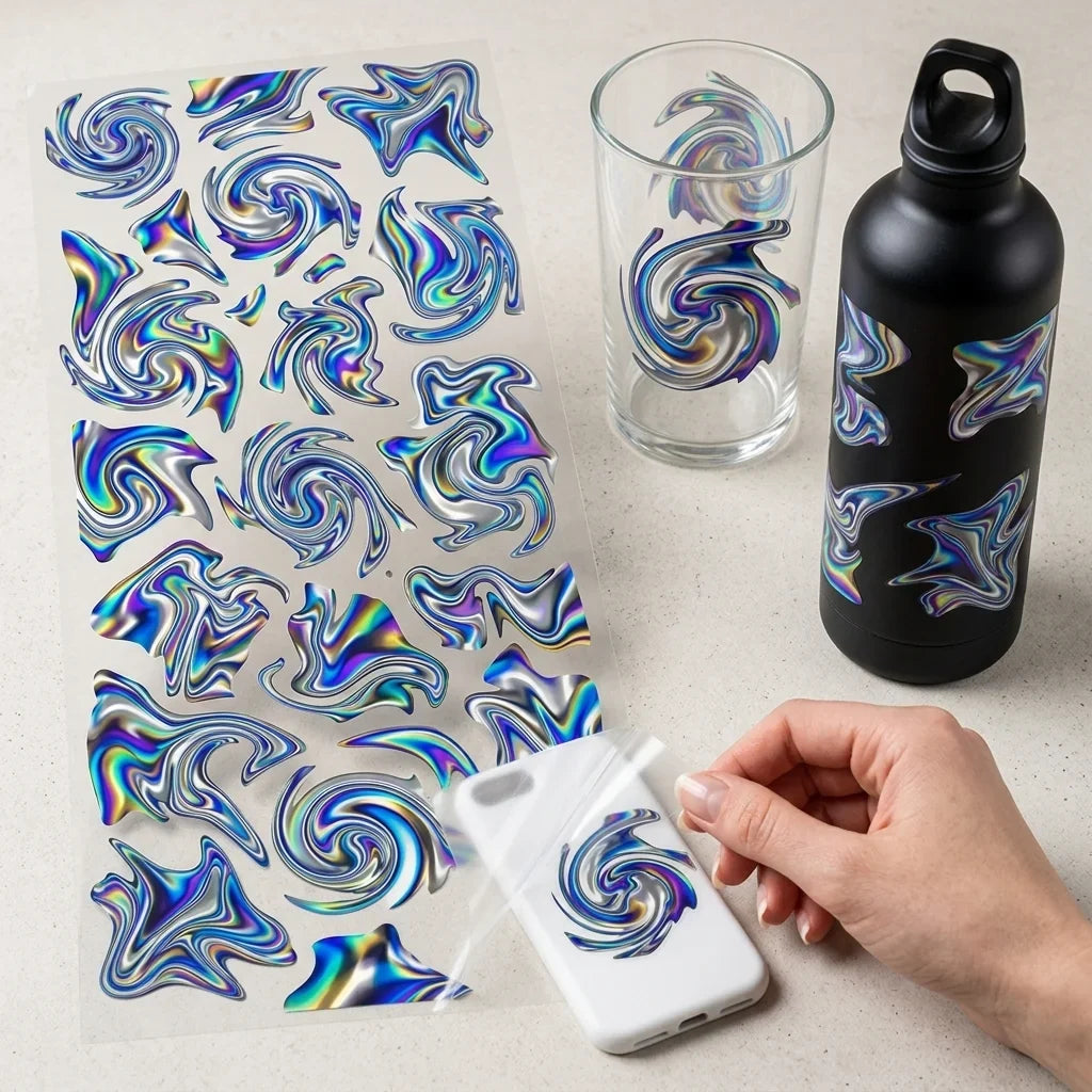 Holographic UV Transfer Stickers – Iridescent Waterproof Decals