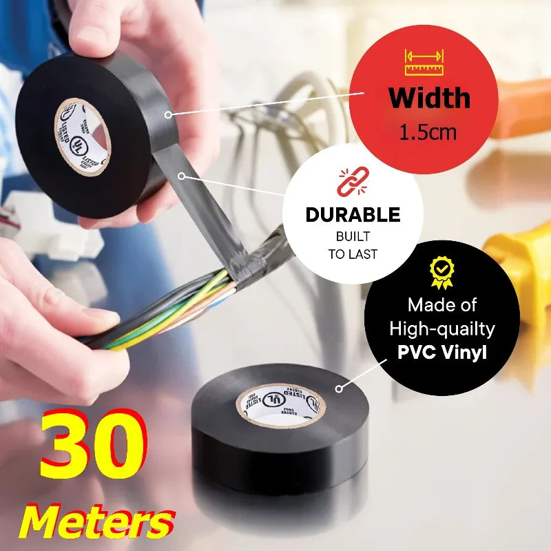 Black PVC Electrical Insulating Tape | Heat Resistant, 600V