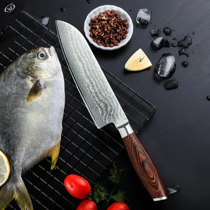 67-Layer Damascus Steel Kitchen Knife Set – Pakkawood Handle