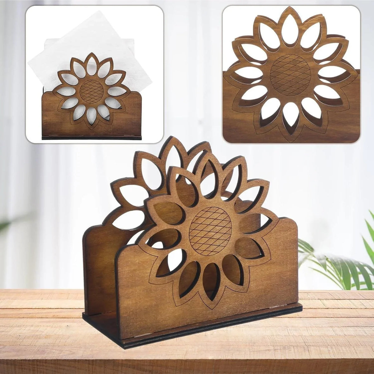 Wooden Sunflower Napkin Holder | Farmhouse Kitchen Decor