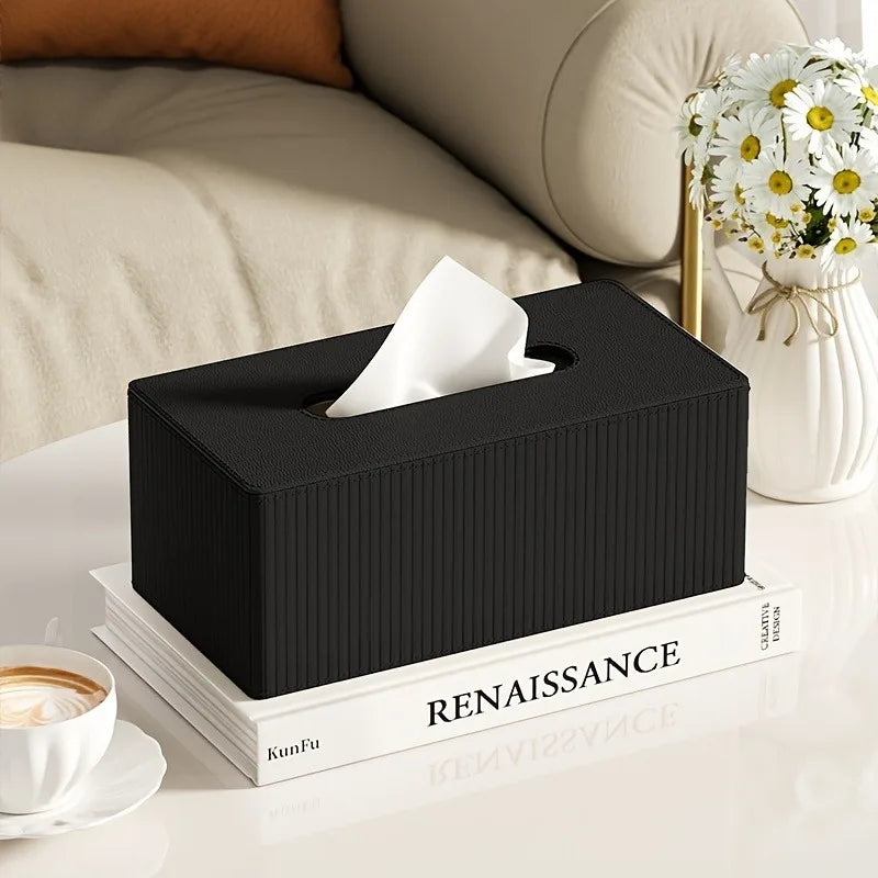 Luxury Leather Tissue Box Holder Striped Design 3 Colors Square Cover