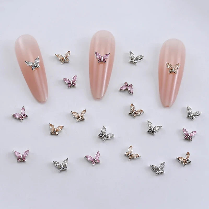 10pcs 3D Crystal Butterfly Nail Art Charms | Alloy Rhinestone Decor