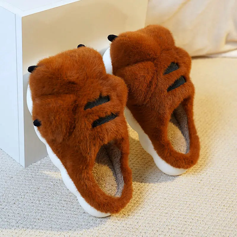 Lorilury Tiger Claw Fuzzy Faux Fur Slippers – Unisex Indoor Slides