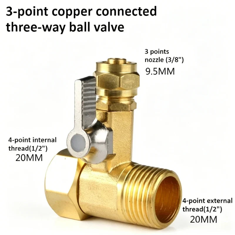 Brass Ball Valve 1/2" to 3/8" Faucet Connector Water Adapter