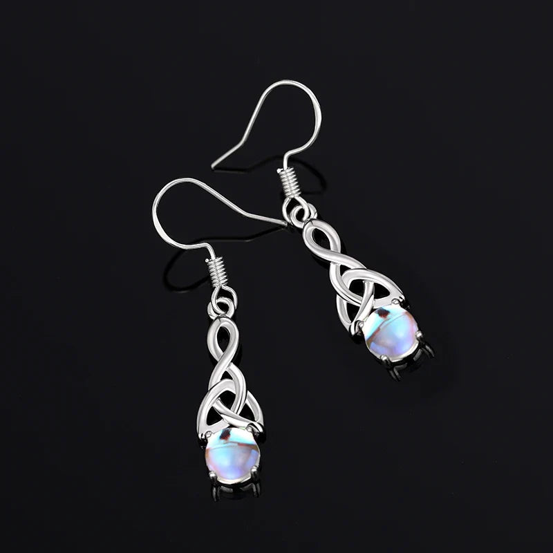 Huitan Celtic Knot Drop Earrings with Simulated Opal Stone