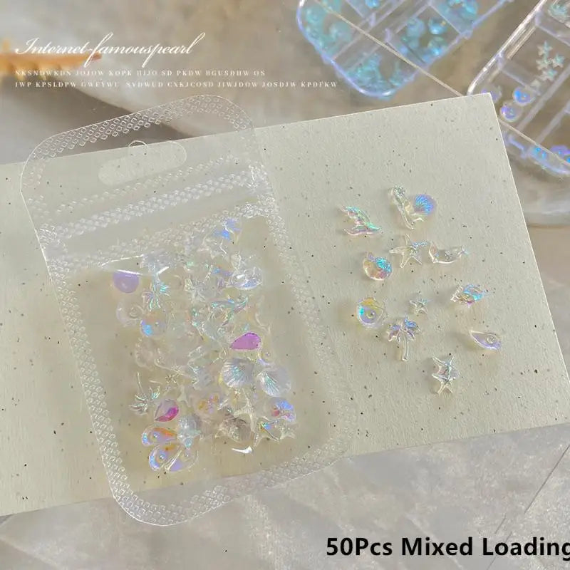 50 Pcs Ocean Resin Nail Art Charms – Shell, Starfish & Conch Set