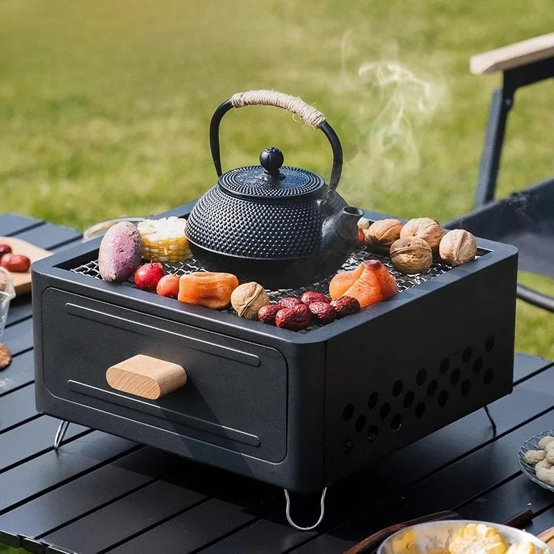 Portable Charcoal BBQ Grill – Non-Stick Camping Brazier