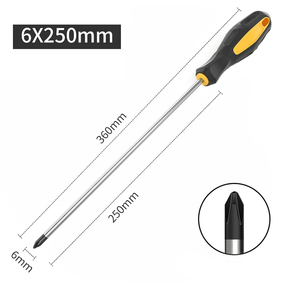 250mm Magnetic Screwdriver – Slotted & Cross Head, Rubber Grip
