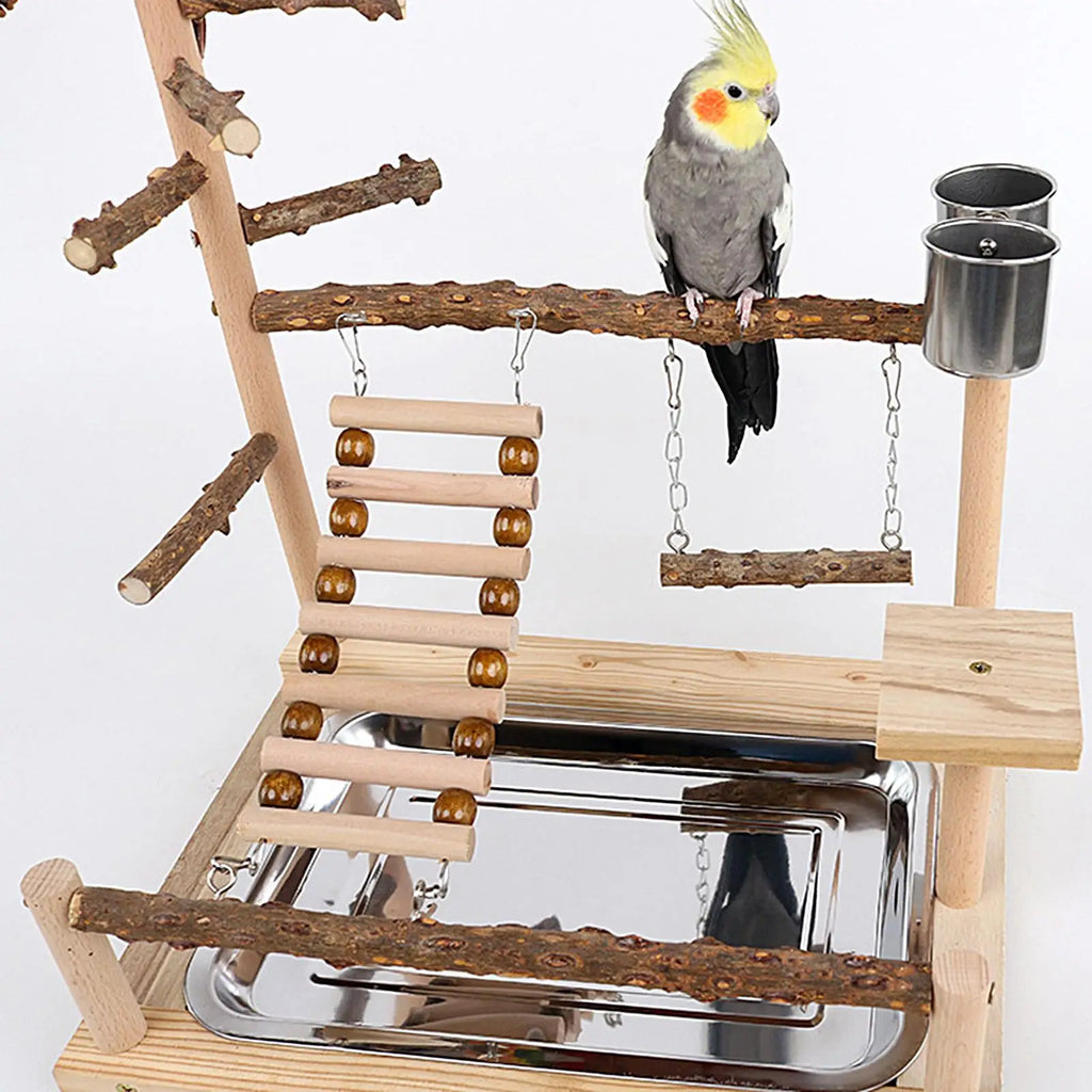 Wooden Bird Playstand Perch | Cockatiel Conure Lovebird Gym