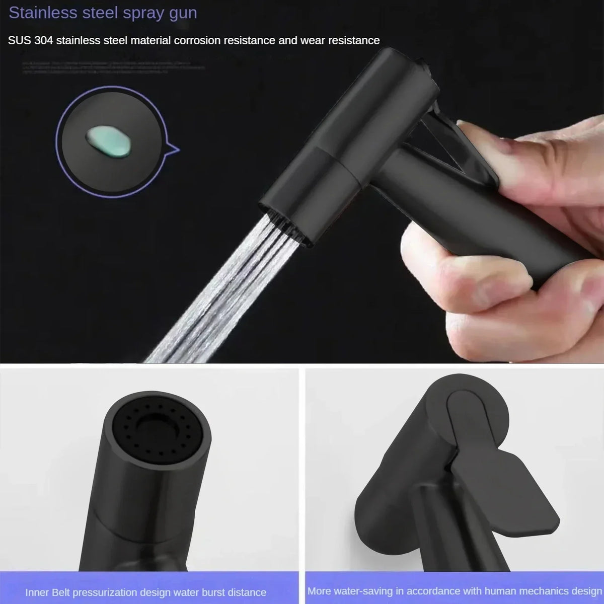 Handheld Bidet Sprayer Stainless Steel Spray Gun Shower Bathroom