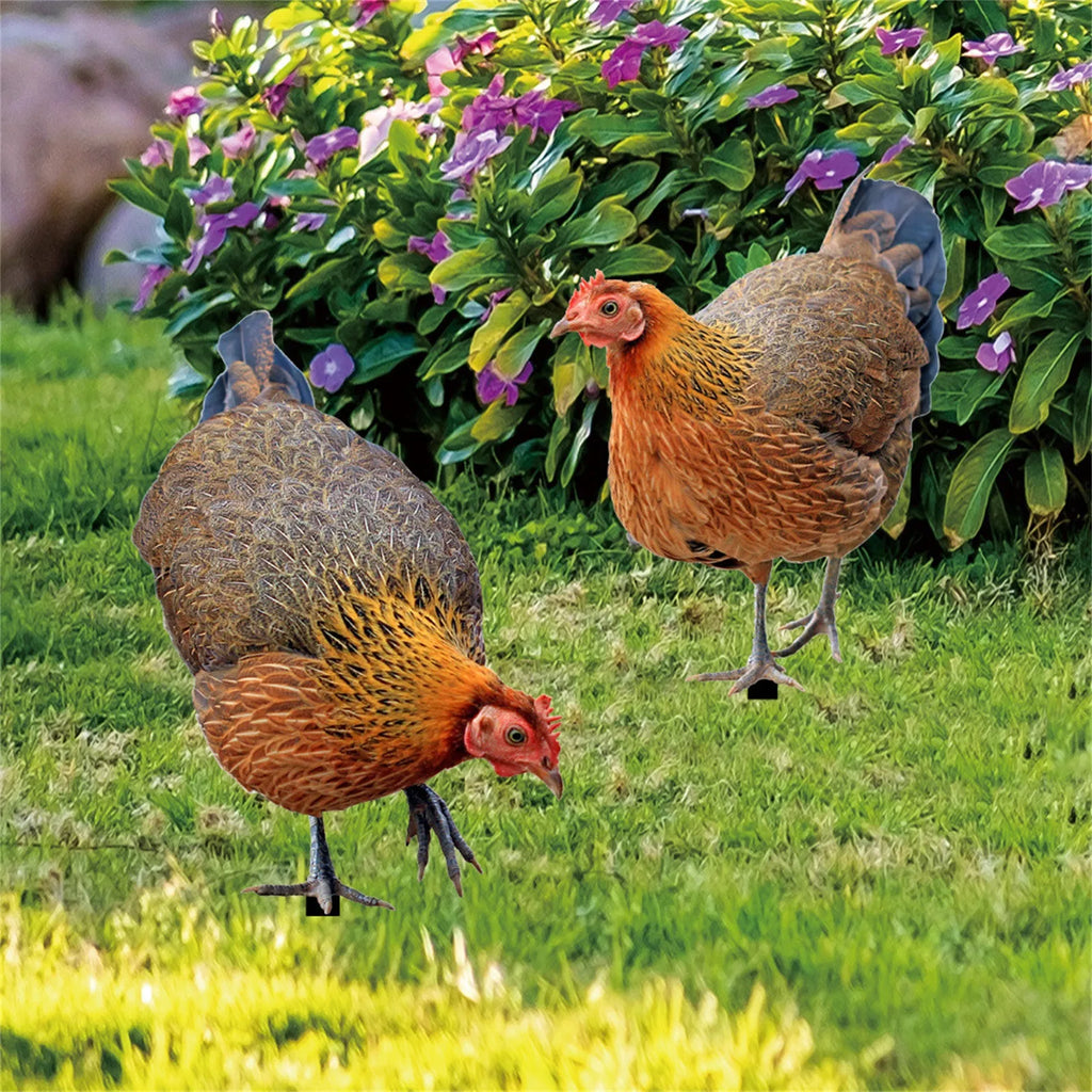 2D Acrylic Rooster & Hen Garden Stake Statues | Yard Art Decor