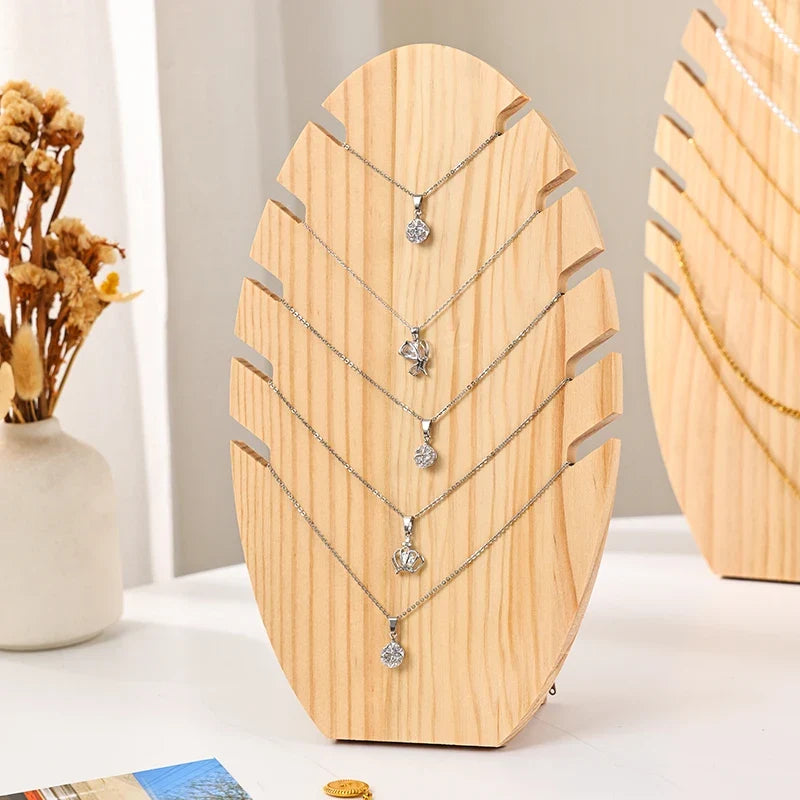Wooden Necklace Large Small Display Rack Leaf Shaped Jewelry Storage