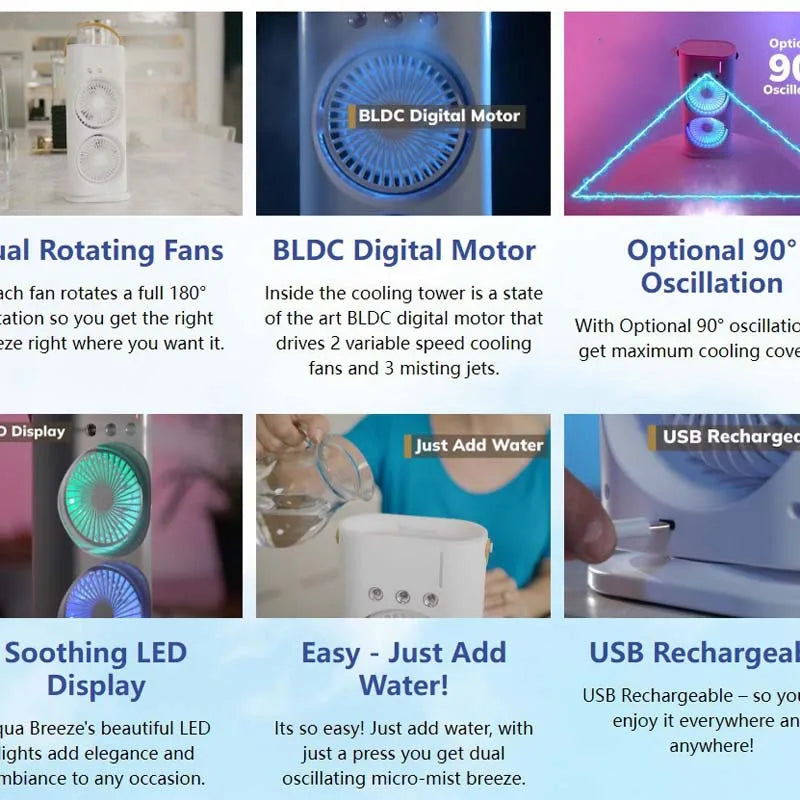 Double-Blade USB Spray Fan – Desktop Cooling & Humidifier