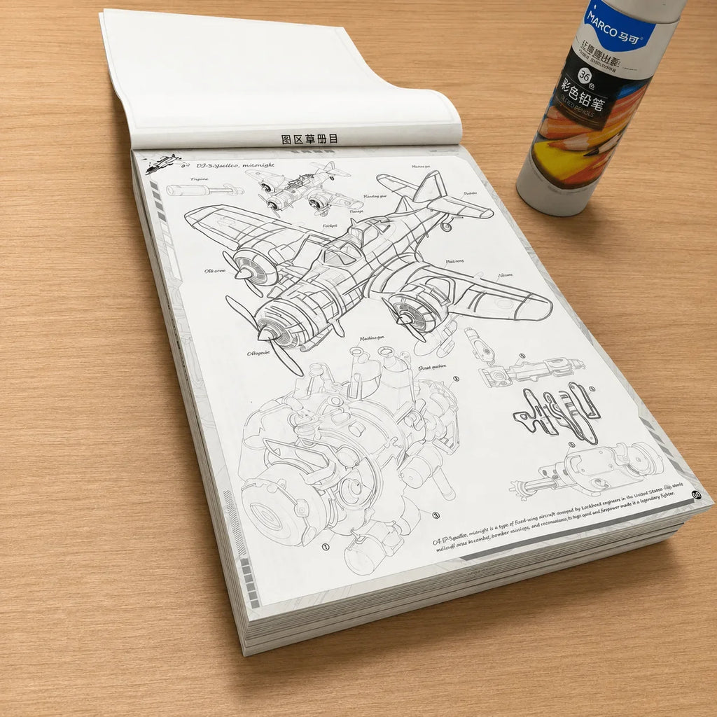 Aircraft Sketch Tracing Book 72 Pages Fighter Jet Helicopter Line