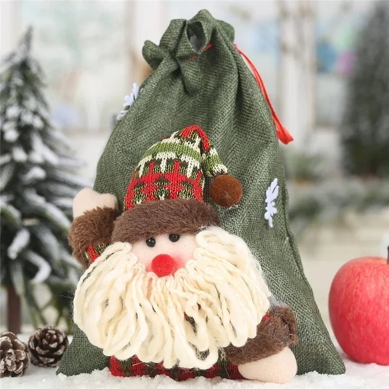 Christmas Linen Drawstring Gift Bag – Candy & Holiday Apple Bag