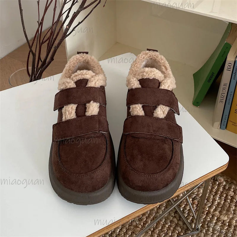 Women's Plush-Lined Faux Suede Ankle Snow Boots | Winter Flat
