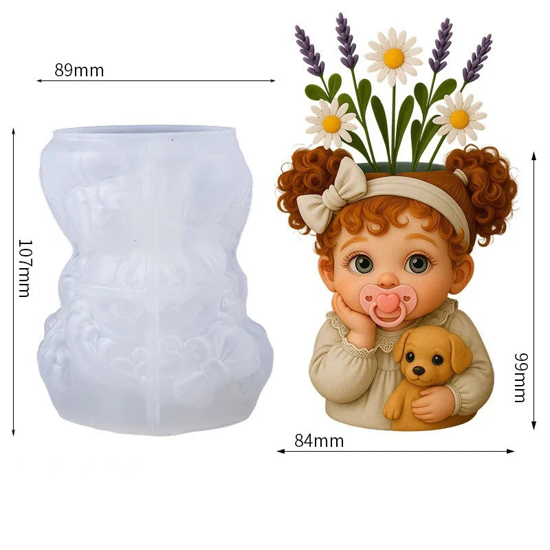 3D Cute Baby Dog Silicone Mold DIY Resin Vase Gypsum Pot Candle