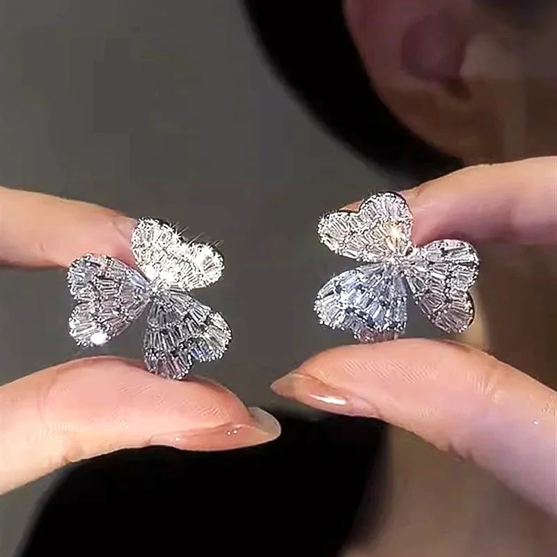 Huitan Triple Heart Stud Earrings – Cubic Zirconia Women's Jewelry