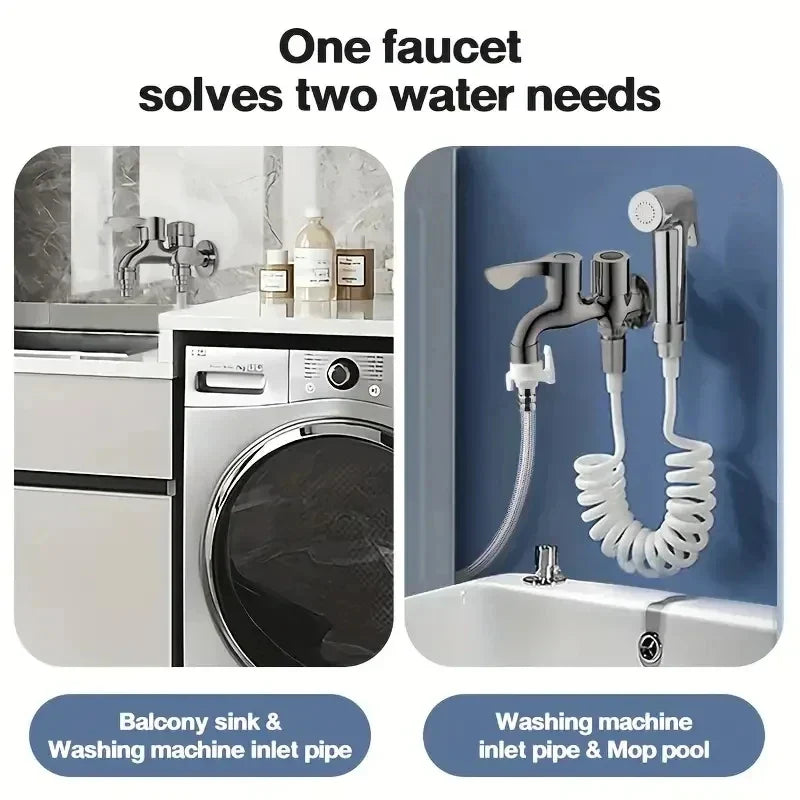 Stainless Steel Dual Outlet Faucet | 1/2" Wall Mount Two-Way Tap