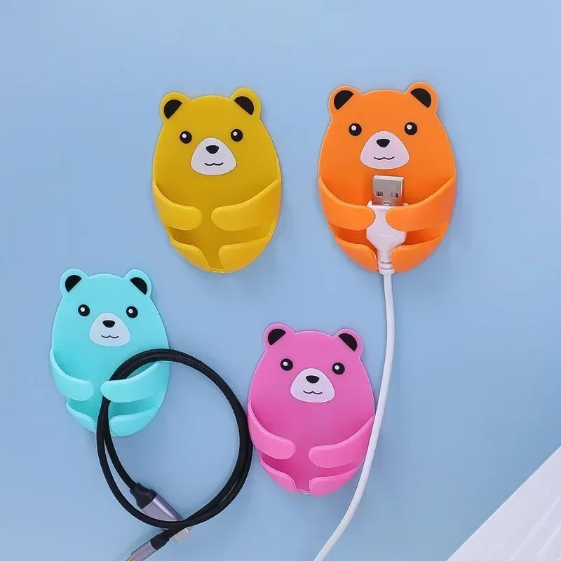 Bear Shaped Adhesive Wall Hooks – No-Drill Plug & Cord Organizer