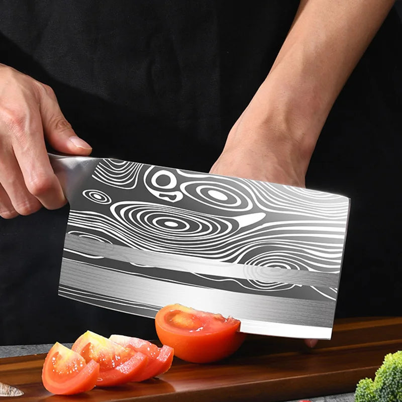 InLeung Damascus Cleaver Knife – Sharp Wood Handle Chef Knife