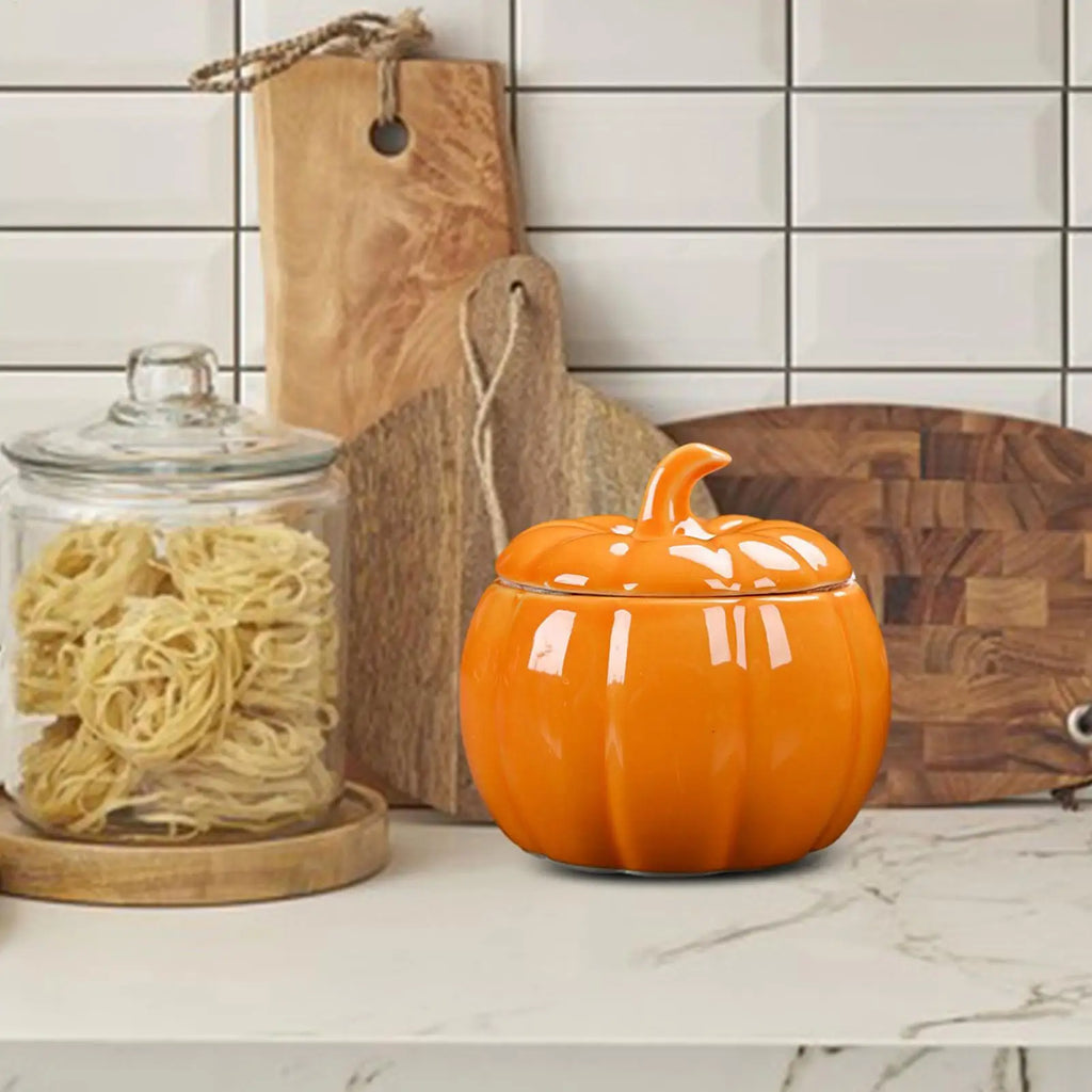 Pumpkin Jar Cookie Ceramic Figurine Thanksgiving Fall Home Decor