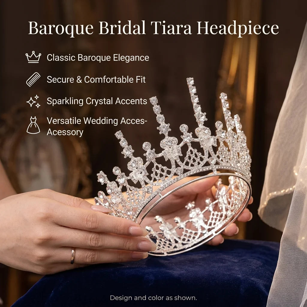 Baroque Gold Bridal Tiara Crown | Wedding Headpiece