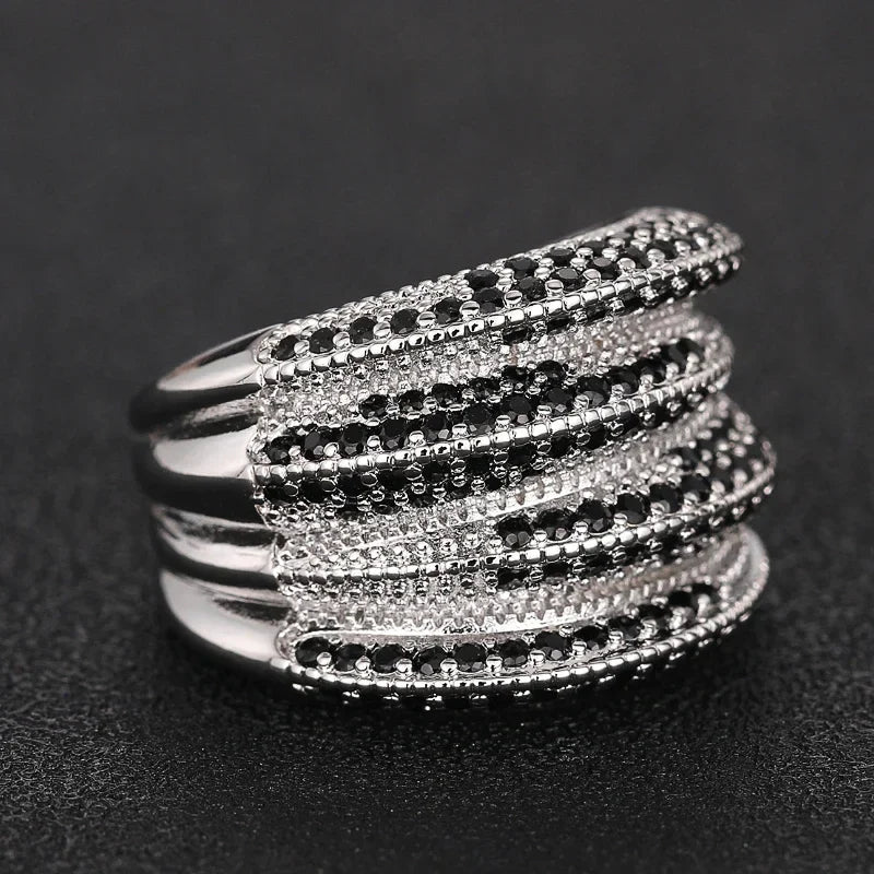 Huitan Wide Black Stone Statement Ring – Bold Fashion Jewelry