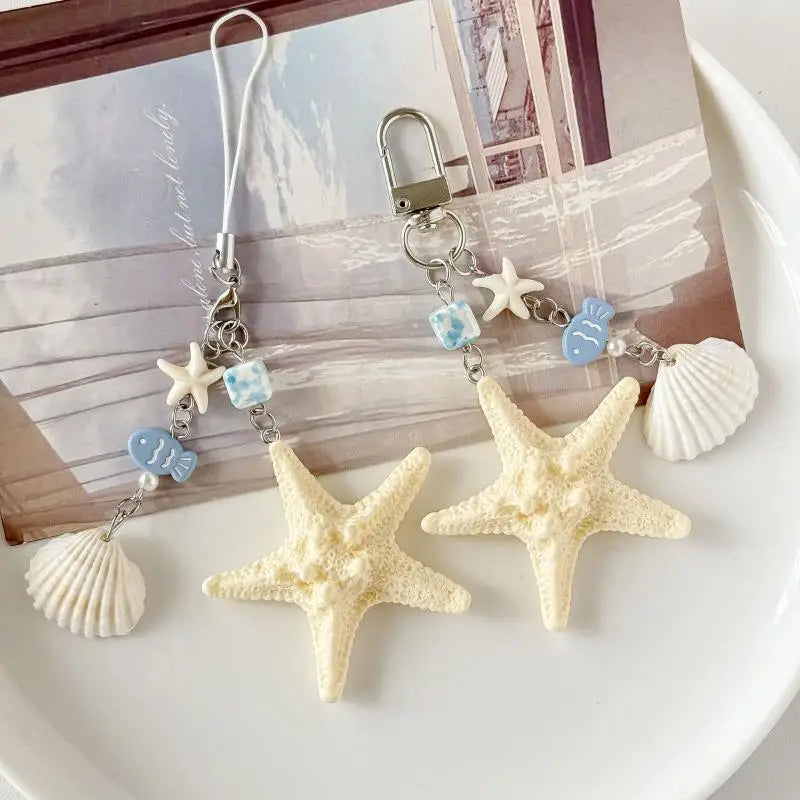 Ocean Shells & Starfish Keychain Phone Strap Charm | Resin
