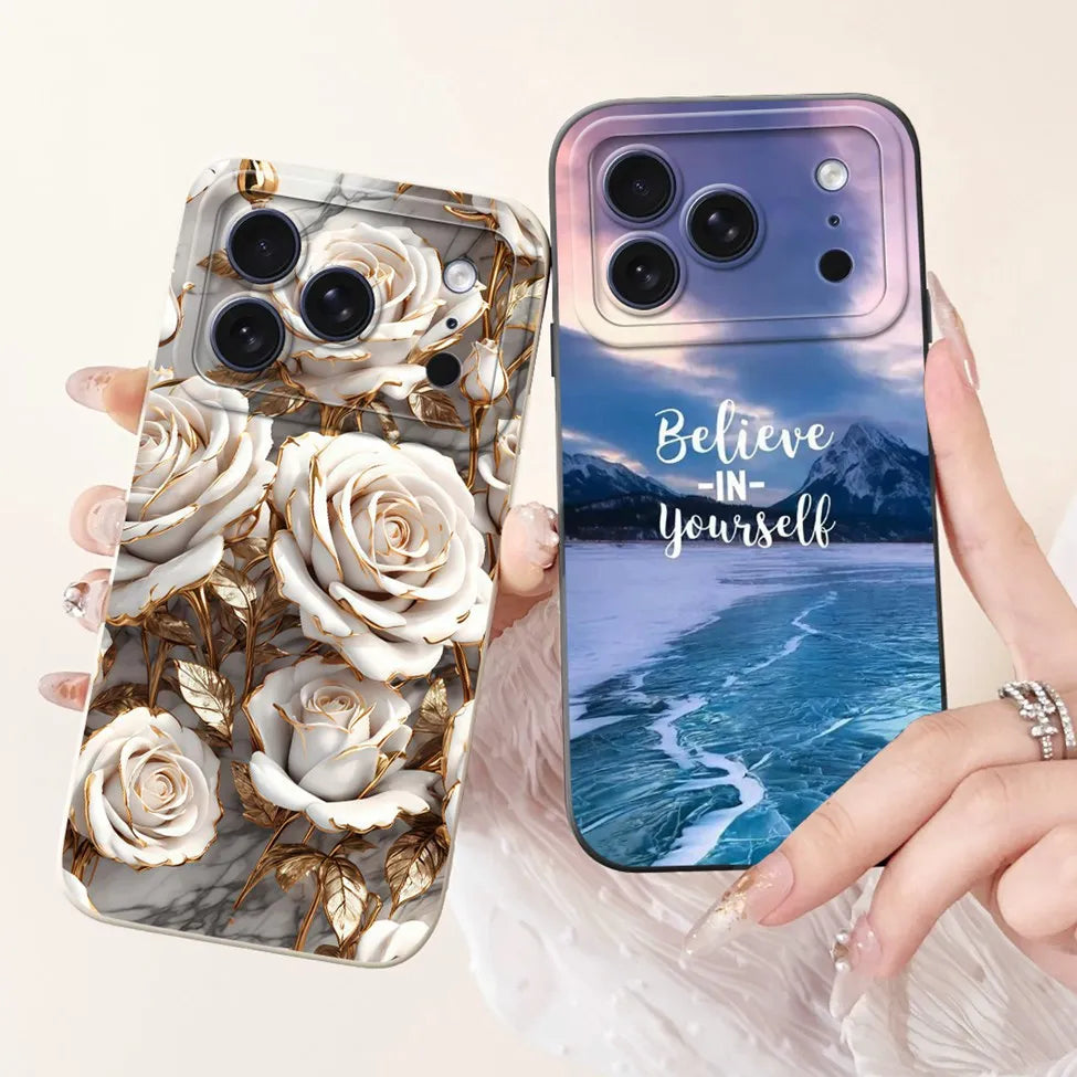 iPhone 17 Pro Silicone Case | Cute Kawaii Floral Painted Cover