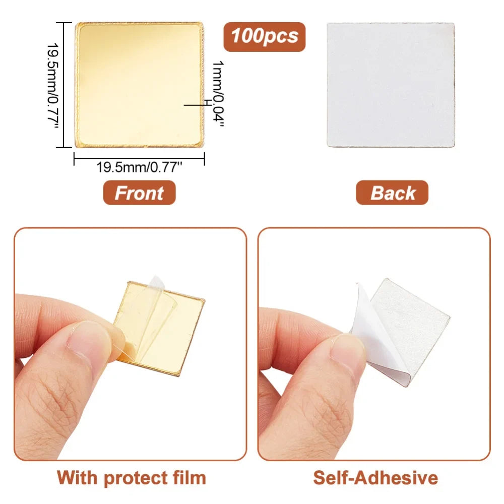 50 Pcs Gold Round Self-Adhesive Acrylic Mirror Tiles 1.9"