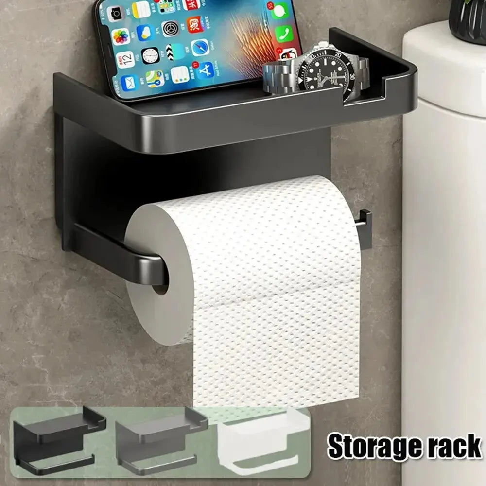 Wall-Mount Plastic Toilet Paper Holder & Storage Rack