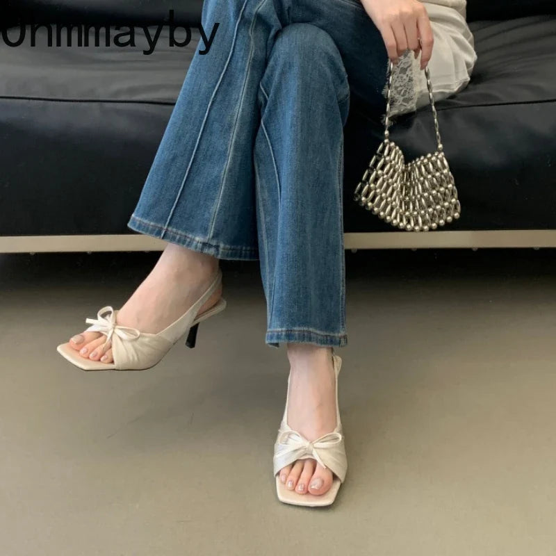 Women's Polka Dot Slingback Sandals – Square Heel Open Toe