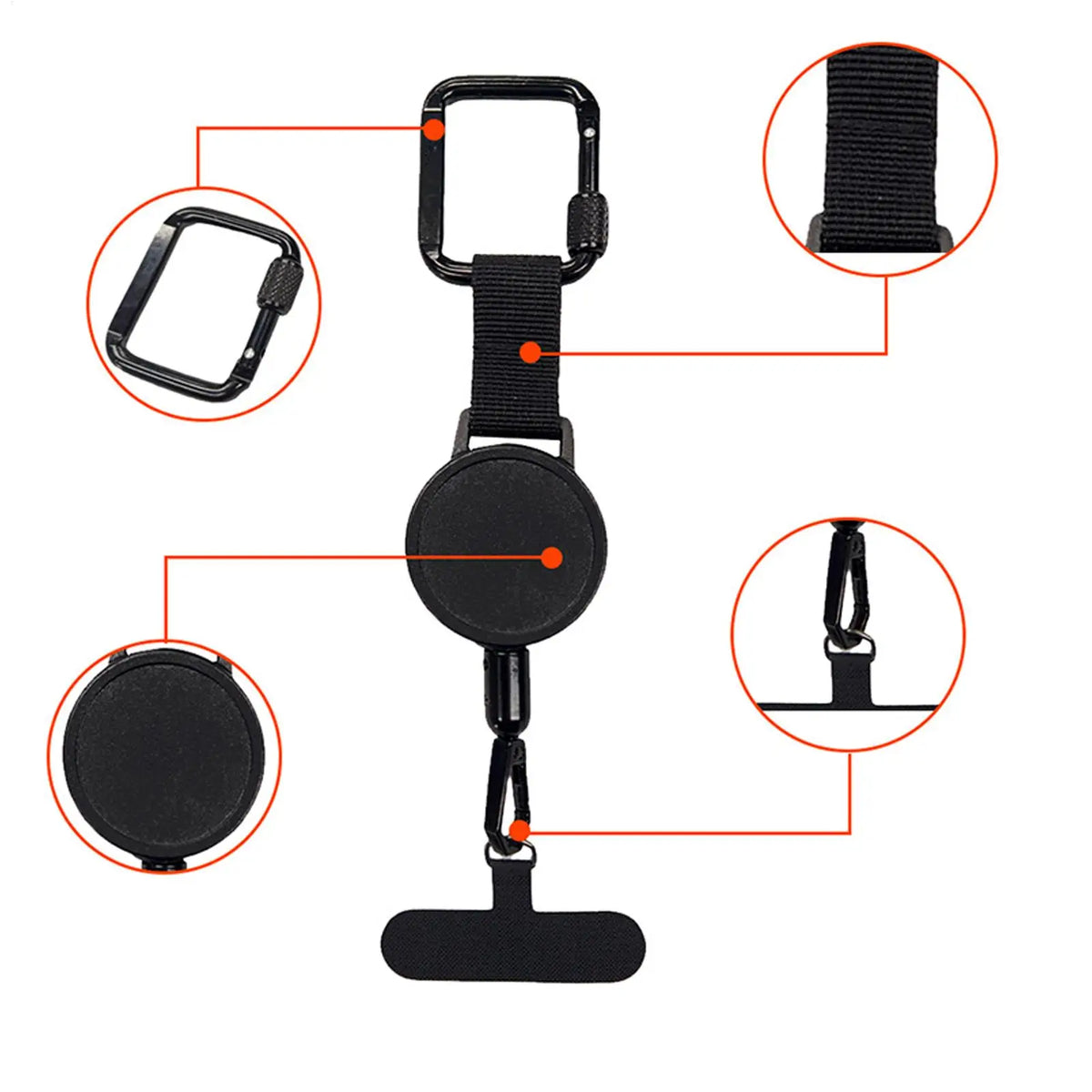 Retractable Phone Tether with Carabiner – Anti-Drop Lanyard