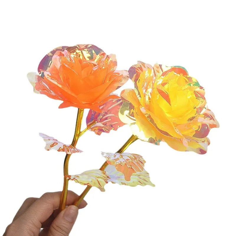 Colorful Gold Foil Flowers Macaron Rose Valentine's Day Crystal Gifts
