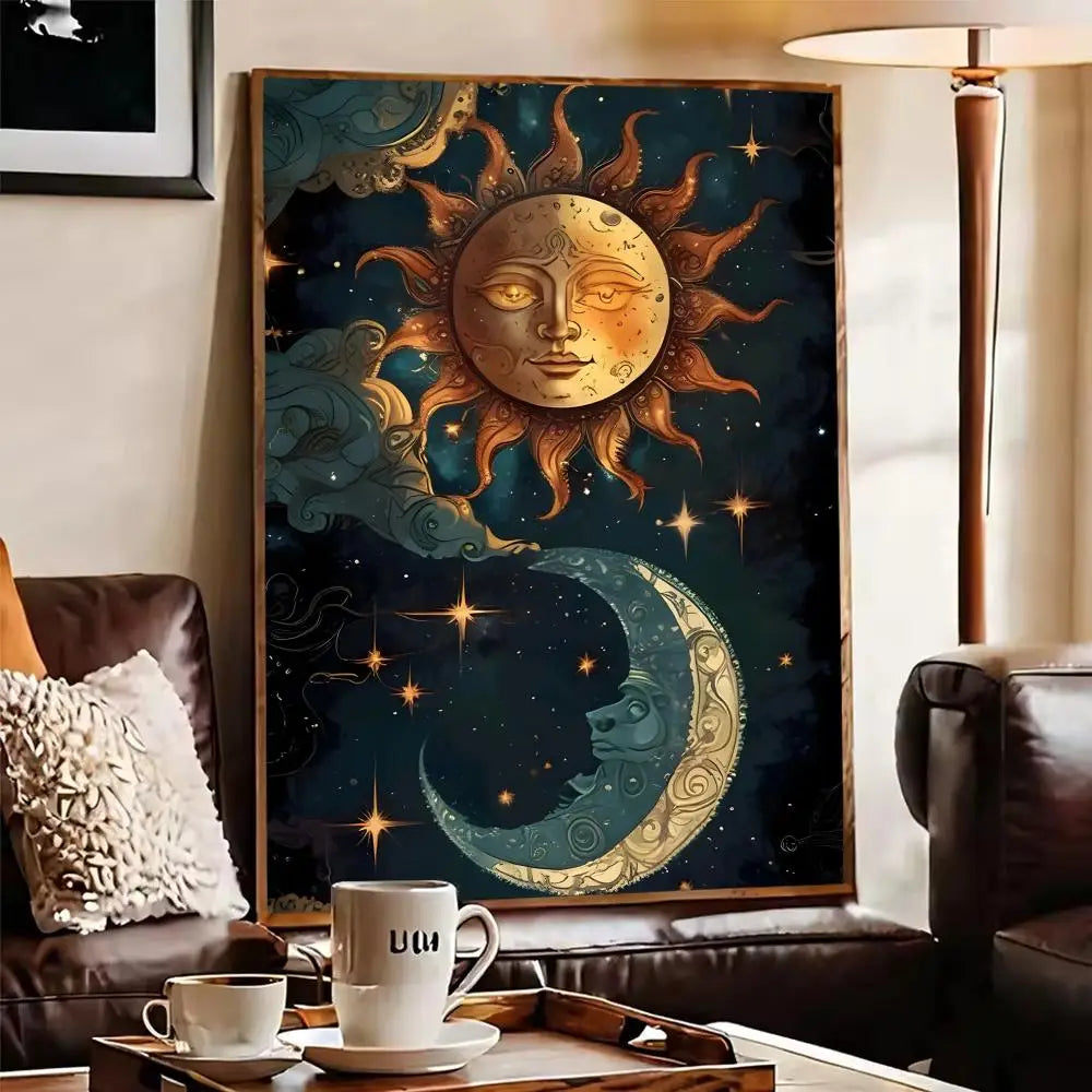 Sun Moon Elegant Canvas Wall Art – Vintage Floral Poster Print