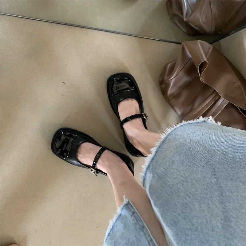 Kawaii Heart Buckle Mary Jane Chunky Platform Flats Women