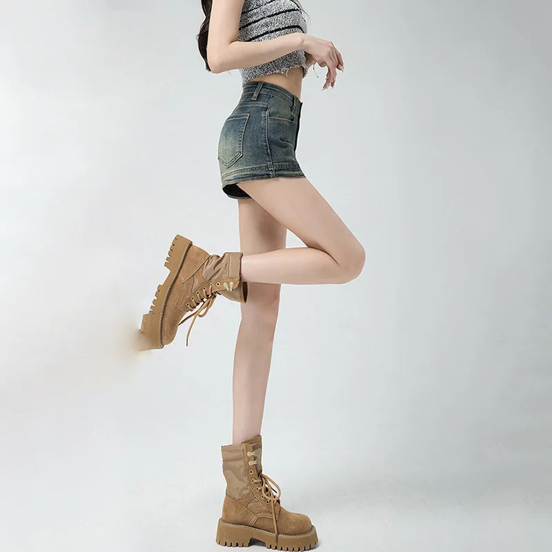 Women's High Waist Denim Shorts – Vintage Blue Streetwear