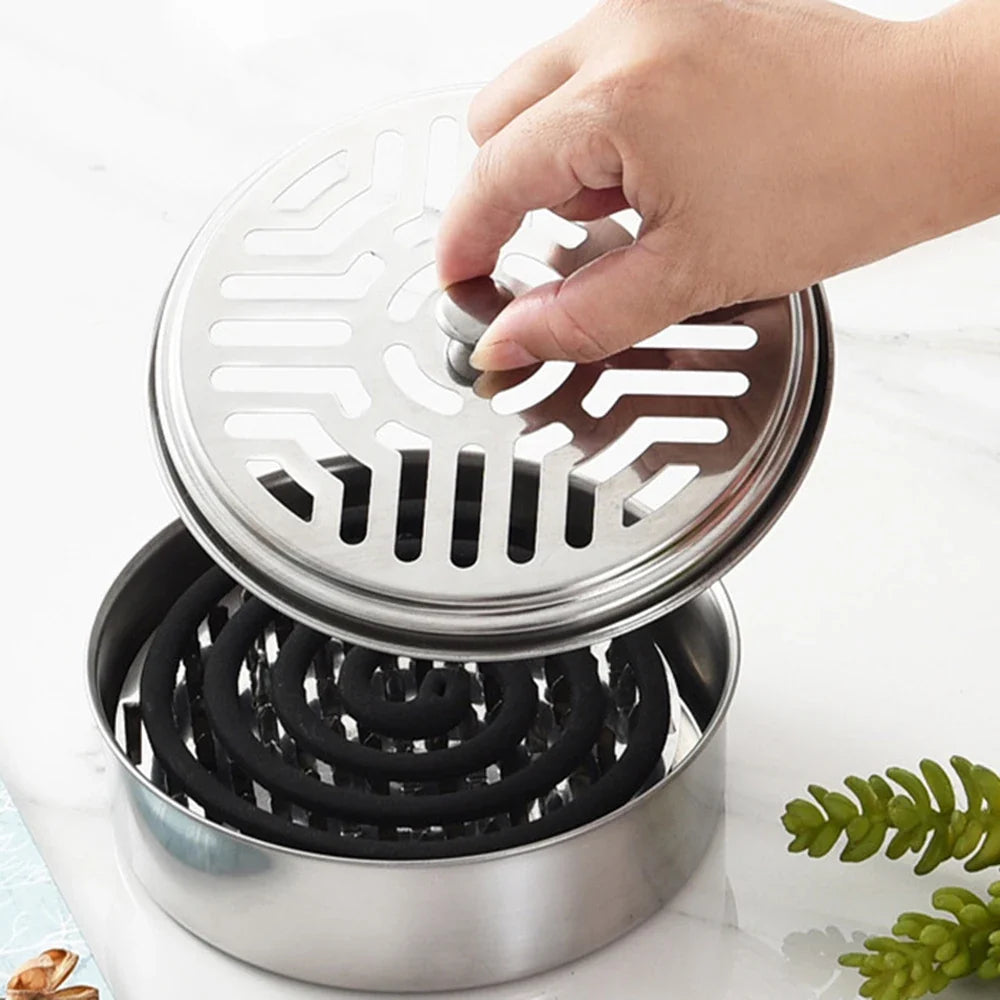 Stainless Steel Mosquito Coil Holder with Cover & Tray