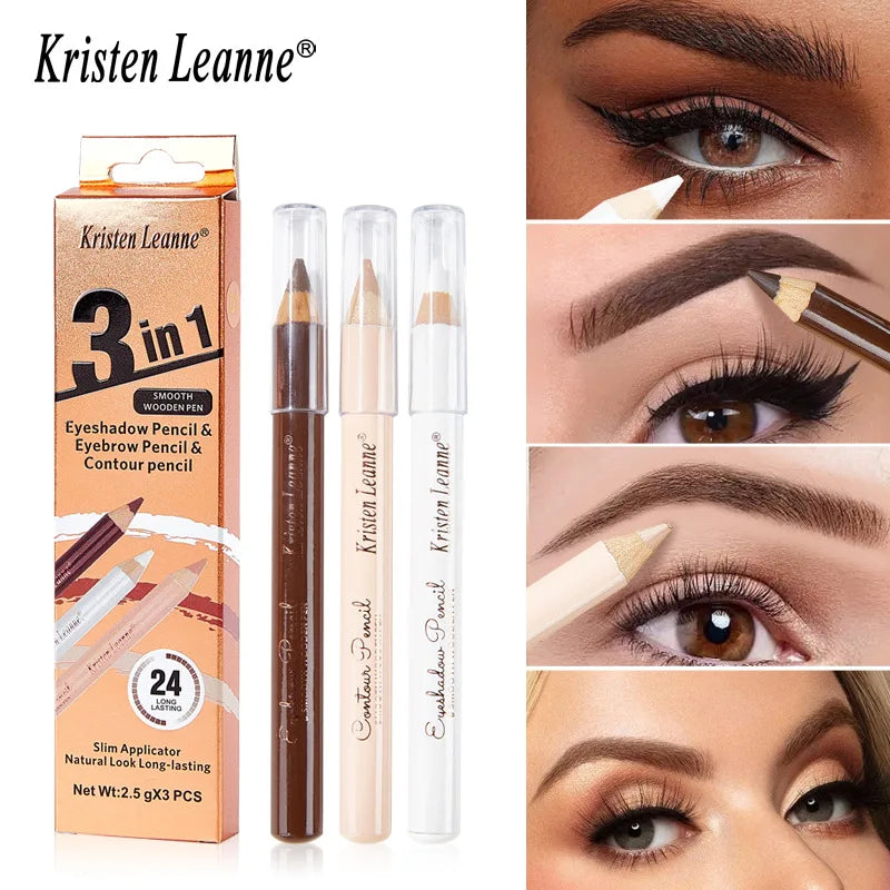 3-Piece Wooden Eyeshadow Liner & Contour Concealer Pencil Set