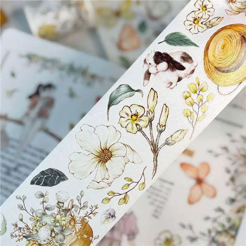 Vintage Flower Bunny Butterfly Spring Washi PET Tape Planner Card
