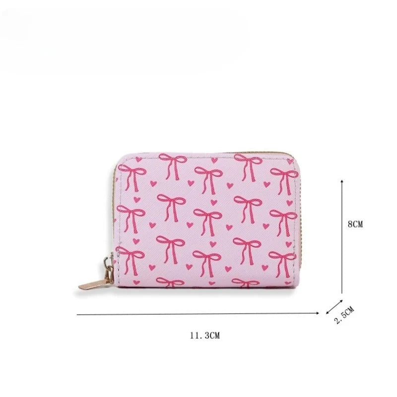Korean Multi-slots Zipper Mini Coin Purse Pink Sweet Bowknot Card