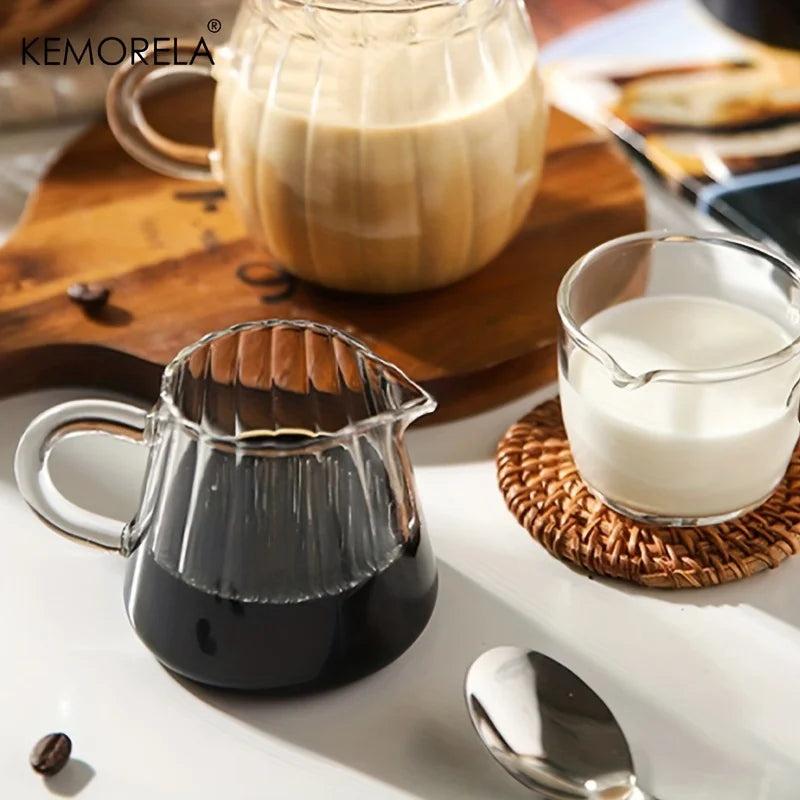 KEMORELA Retro Striped Glass Creamer Jar | Mini Coffee Cup