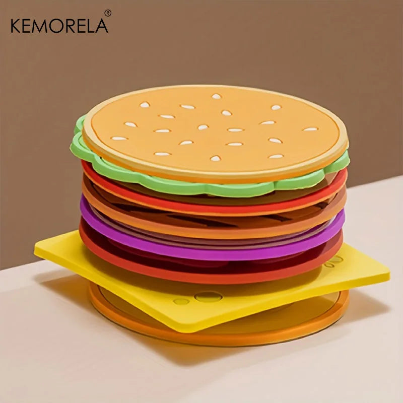 8-Piece Burger Shape Silicone Coaster Set | Fun Kitchen Gift