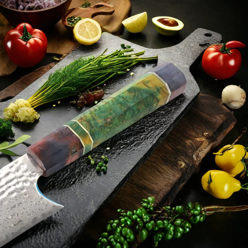 Damascus Steel Chef's Knife – Japanese-Style Wood Handle 20cm
