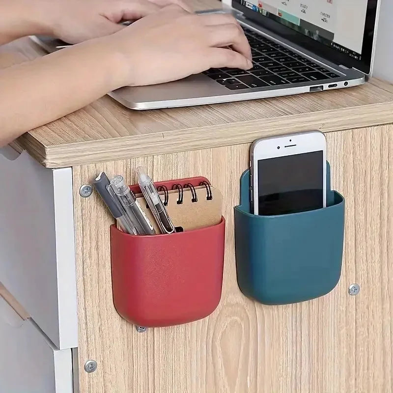 2pcWall Mounted Storage Box Mobile Phone Charging Holder Stand Rack