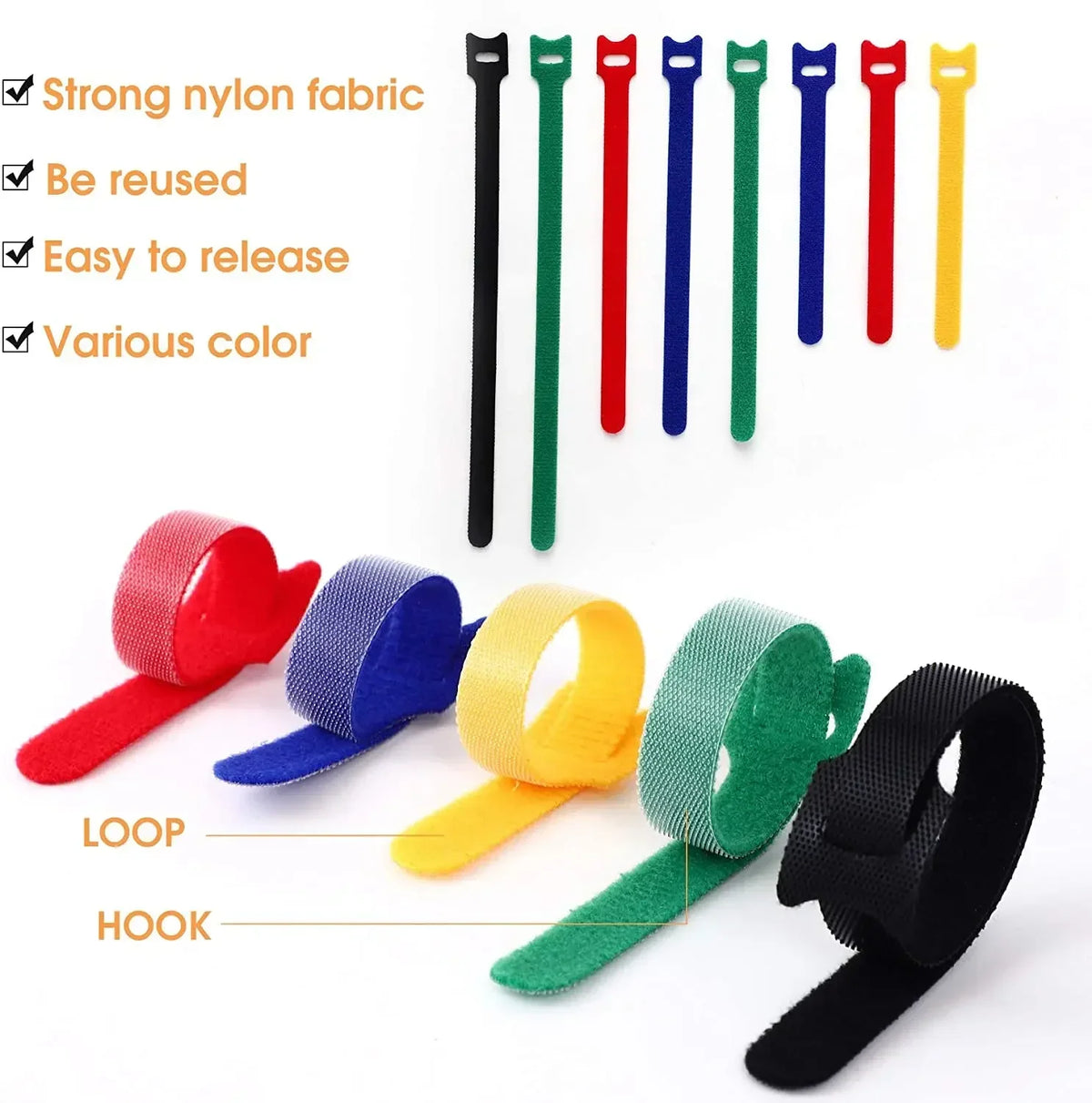 Self-Adhesive Hook & Loop Cable Ties 30pcs – Reusable Nylon
