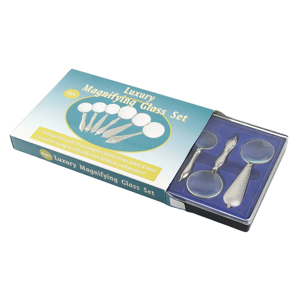 All Metal Magnifying Glass Set – 6-Piece Gift Box Collection